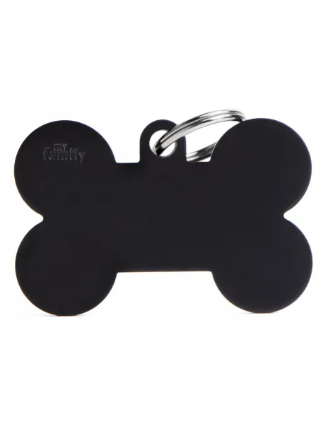My Family Id Tag XL - Елегантен алуминиев кучешки адресник медальон във форма на кокал, черен