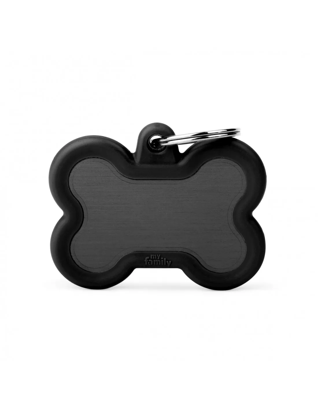My Family Id Tag - Елегантен алуминиев кучешки адресник медальон във форма на кокал - черен