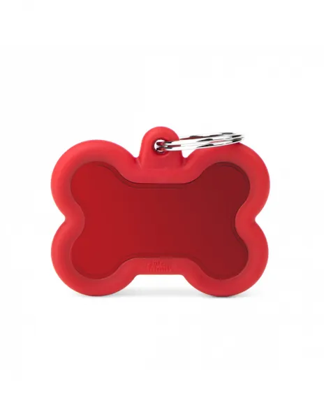 My Family Id Tag - Елегантен алуминиев кучешки адресник медальон във форма на кокал - червен
