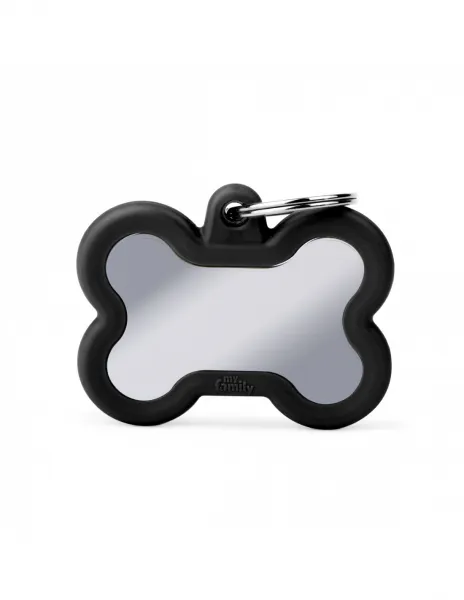 My Family Id Tag - Елегантен хромиран кучешки адресник медальон във форма на кокал - черен