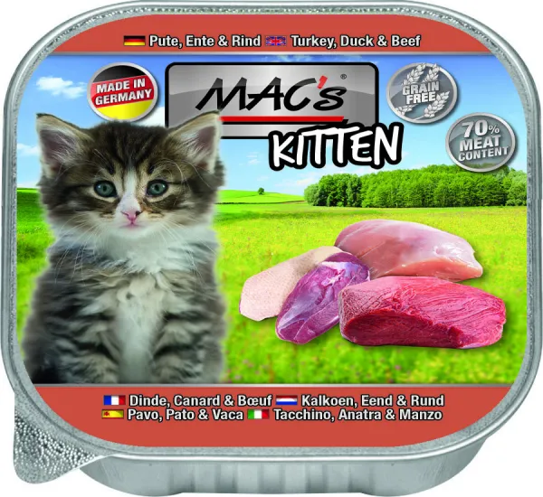 Mac's Kitten - Пастет за подрастващи котета с патешко , пуешко и говеждо месо, 85 гр./5 броя