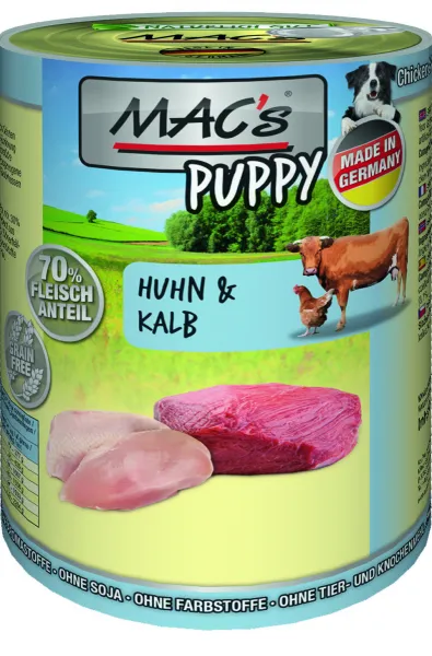 Mac's Puppy chicken and beef  - Премиум консервирана храна за подрастващи кучета с птиче и говеждо месо. 400 гр./3 броя