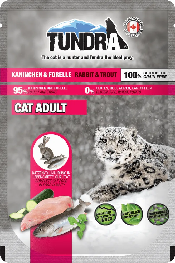 Tundra Adult Rabbit and Trout - Премиум пауч за израснали котки, без зърно с заешко месо и пъстърва, 85 гр./ 4 броя