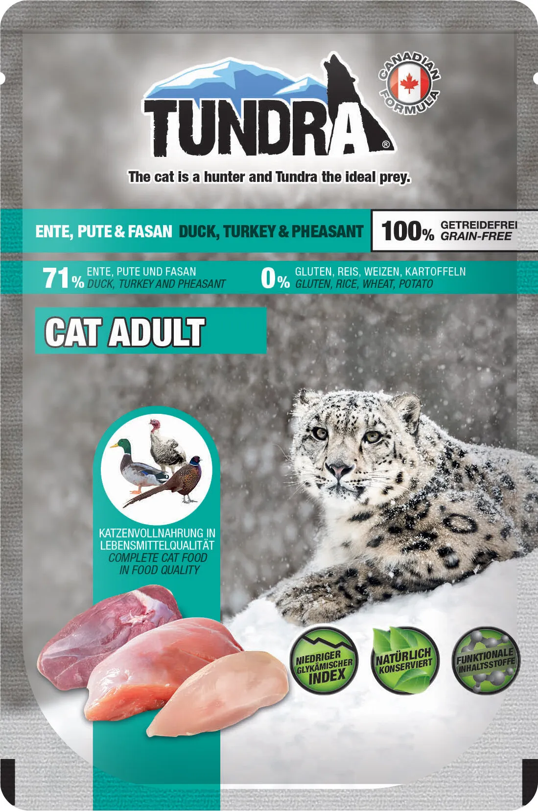Tundra Adult Cat - Премиум пауч за израснали котки, без зърно с патешко, пуешко и месо от фазан, 85 гр./4 броя