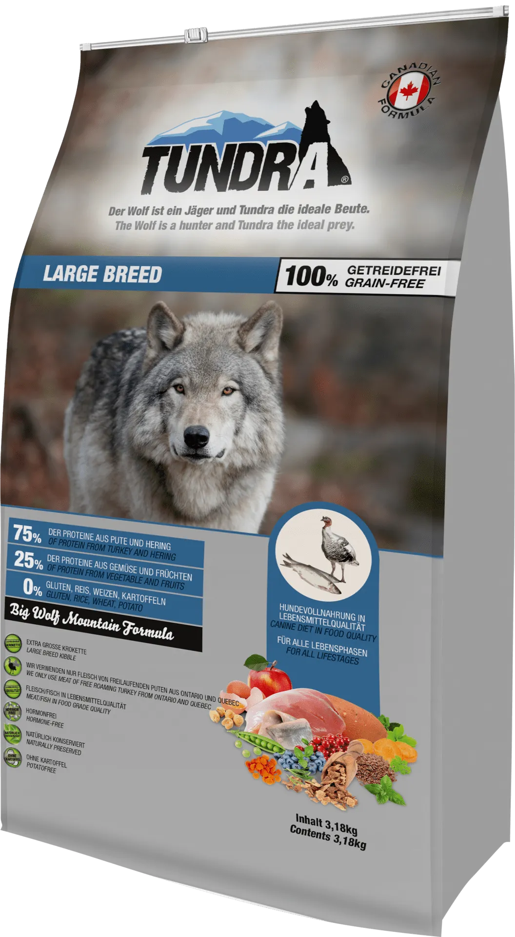 Tundra Adult Turkey and Trout Herring XL - Пълноценна храна за кучета от едри породи, без зърно, с пуешко и херинга, 3.18 кг.