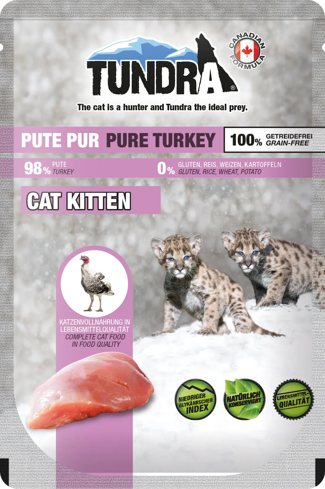 Tundra Kitten Pure Turkey - Премиум пауч за подрастващи котки, без зърно, с чисто пуешко месо, 100 гр./4 броя 