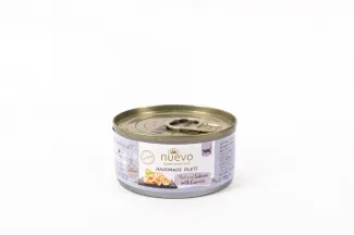 Nuevo Handmade Filets - Консервирана храна за израснали котки, филета със сьомга и моркови в собствен сос, 70 гр./4 броя