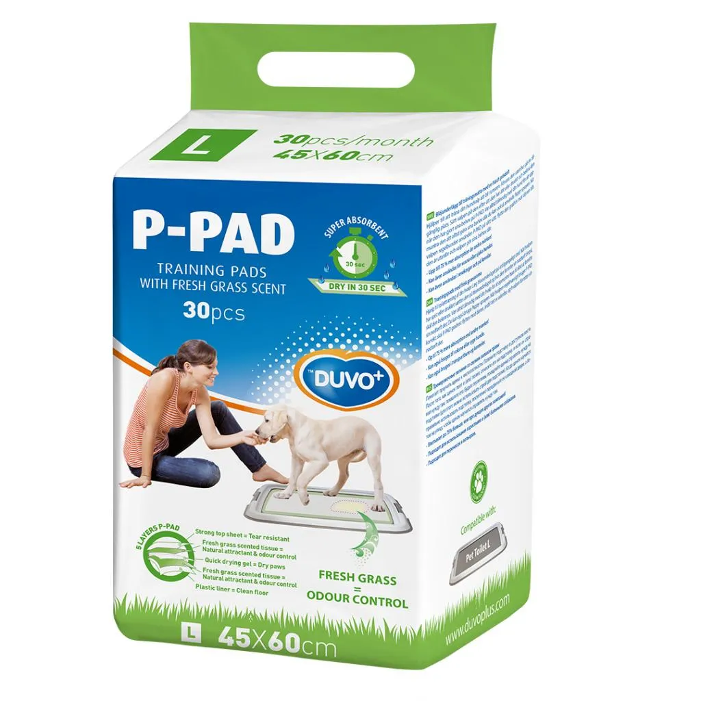 Duvo Plus P-PAD Fresh Grass Large- Високо абсорбиращи памперс подложки за кучета, 45/60 см. - 30 броя 2
