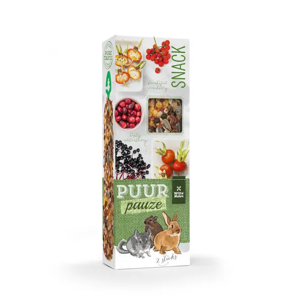 Duvo Plus PUUR Pauze Sticks -Лакомство, крекери с червени боровинки, бъз, шипка и офика за заек, чинчила и дегу, 110 гр.