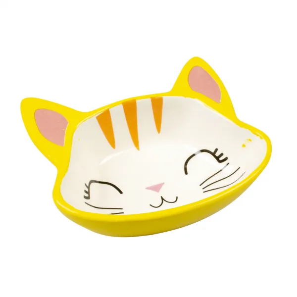 Duvo Plus Kitty Face - Керамична купичка за котки, 150 мл.-жълта