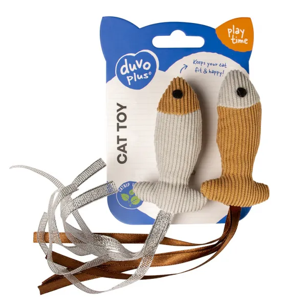 Duvo Plus - Забавна играчка за котки, рибки от рипсено кадифе, 2 броя