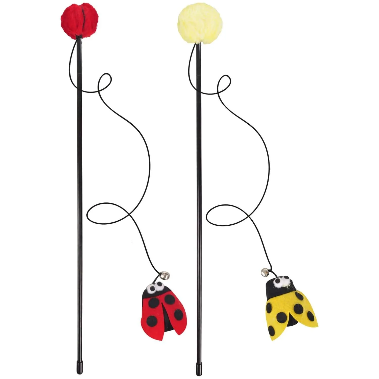 Flamingo Happy Bug - Забавна играчка за котки, въдица с меко топче и калинка/пчелича, 53 см.