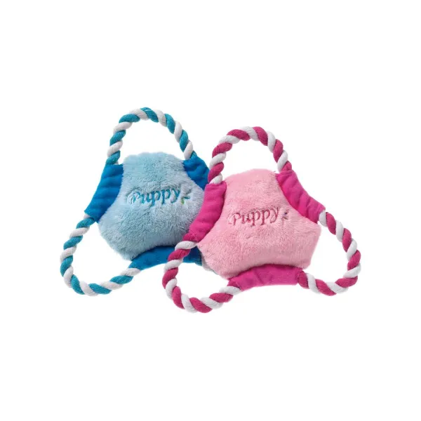 Flamingo  - Забавна играчка за кучета , плюшено фризби с въже за дърпане, 17 см/розово, синьо