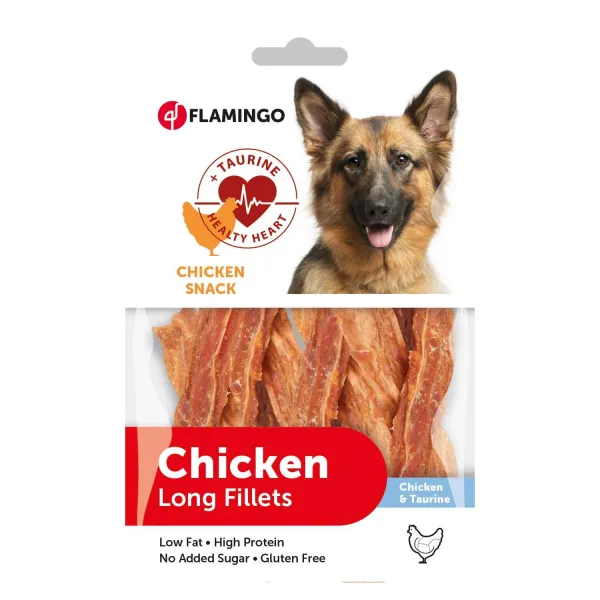 Flamingo Chick'n Snack Healty Heart - Вкусно лакомство за кучета - дълги пилешки филета, 85 гр.
