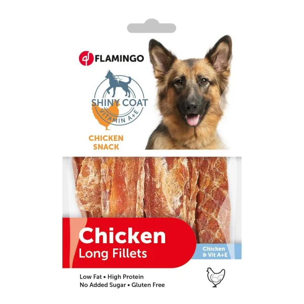 Flamingo Shiny Coat - Вкусно лакомство за кучета, пилешки филета с витамини за лъскава козина,85 гр./2 пакета