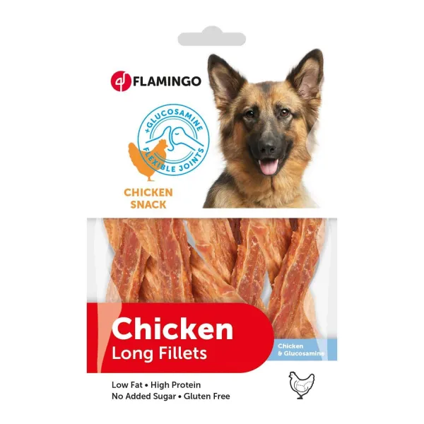 Flamingo Flexible - Вкусно лакомство за кучета, пилешки филета с витамини за гъвкави стави,85 гр./2 пакета