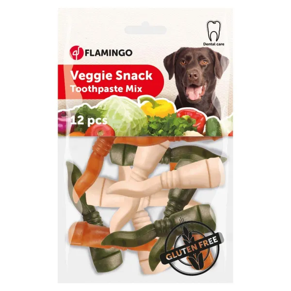 Flamingo Veggie Toothpaste - Вкусно дентално лакомство за кучета със зеленчуци, 12 броя х 7,5 см./2 пакета