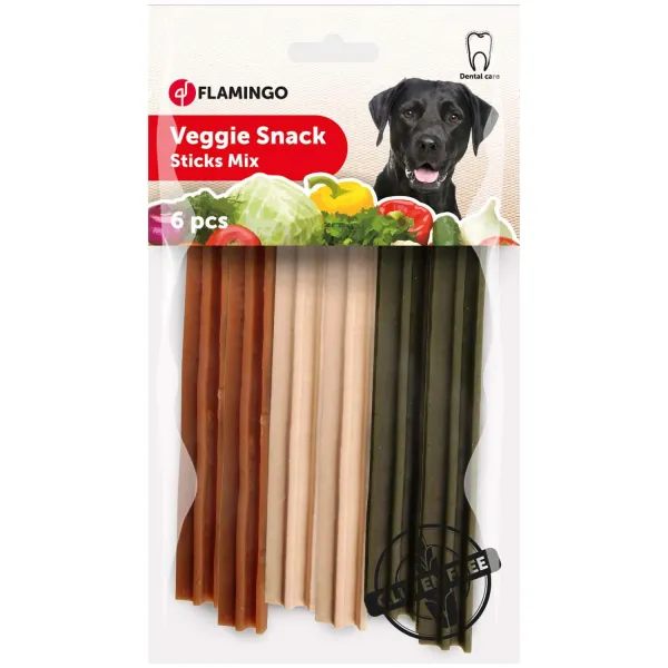 Flamingo Veggie rod mix - Дентално лакомство за кучета , вегетариански пръчици, 6 броя х 12 см./2 пакета