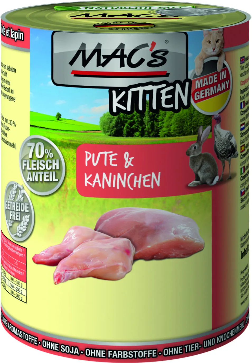 Mac's Kitten - Консервирана храна за подрастващи котки, без зърно, с пуешко и заек, 800 гр./2 броя