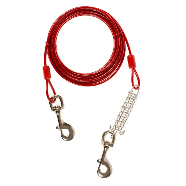 Duvo Plus -  Червено метално въже за кучета с пружина, 6 метра