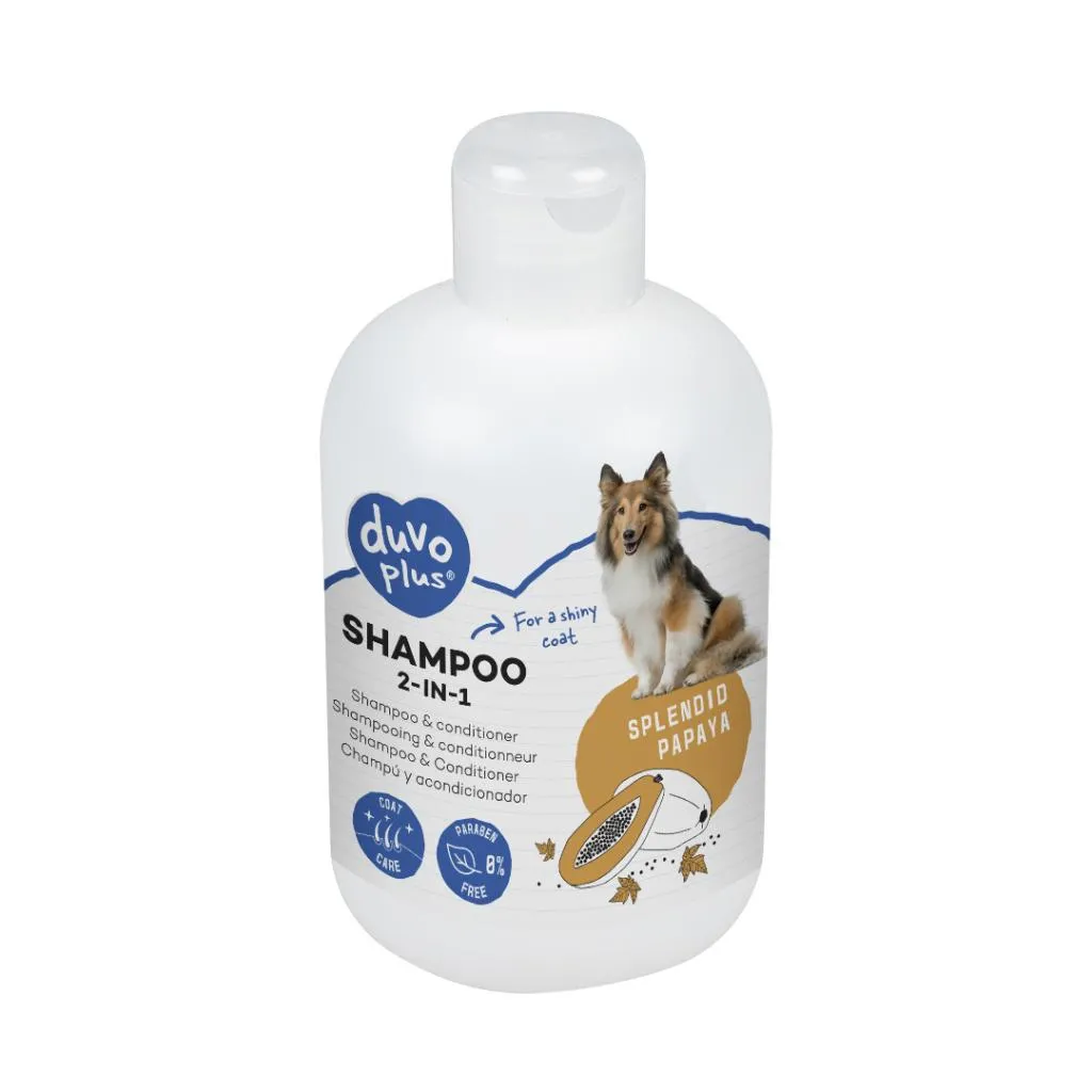 Duvo Plus 2-in-1 dog shampoo and conditioner with papaya - Шампоан и балсам в 1 за кучета, с папая, 250 мл.