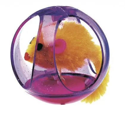 Ferplast Tumbling Cat Ball - Забавна играчка за котки - пластмасова топка с плюшена мишка, 65 мм 1