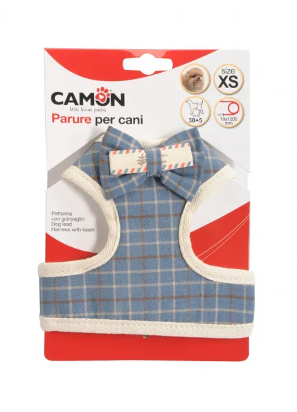 Camon Scottish XS - Елегантен комплект повод с регулируем нагръдник за кучета, 30+5 см./120 см повод - син 1
