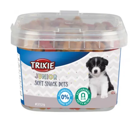 Trixie Junior Soft Snack Dots - Лакомство за подрастващи кучета, меки хапки с пилешко и сьомга, омега 3 и омега 6,140 гр./2 пакета 1