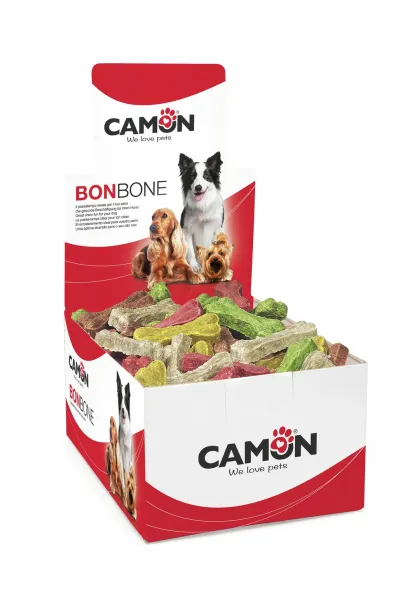 Camon Colorful bone - Лакомство за кучета , цветни кокалчета от телешка кожа, 5 см./ 30 броя 1
