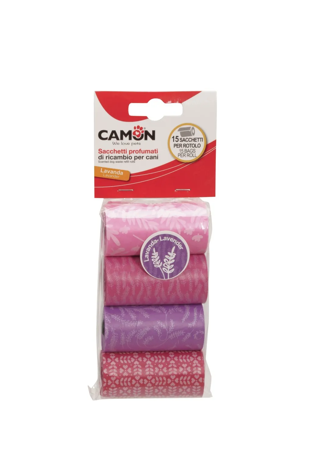 Camon Scented dog waste refill rolls - Хигиенни торбички за кучета с аромат на лавандула, 4 ролки по 15 торбички