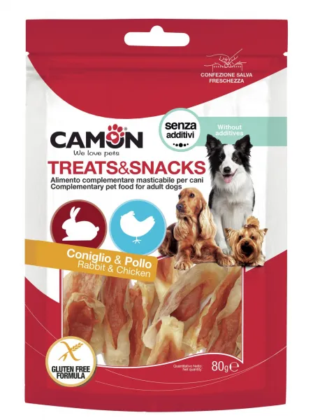Camon Rabbit ears snack with chicken - Деликатес за кучета - снакс от заешки уши с пилешко месо, 80 гр./2 пакета
