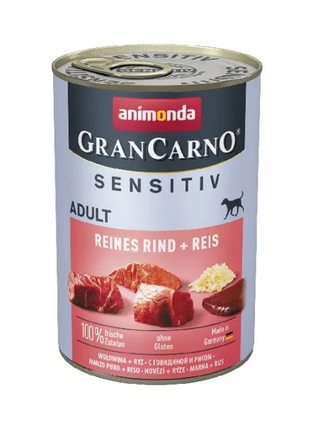 Animonda Gran Carno® Sensitive - Премиум консервирана храна за чувствителни израснали кучета с говеждо месо и ориз, 800 гр./ 2 броя
