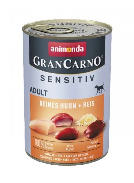 Animonda Gran Carno® Sensitive - Премиум консервирана храна за чувствителни израснали кучета с пилешко месо и ориз, 800 гр./ 2 броя