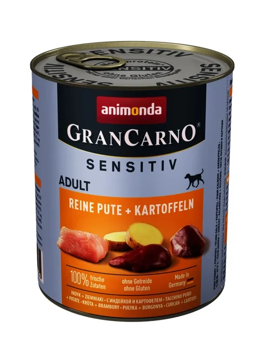 Animonda GranCarno® Sensitiv - Премиум консервирана храна за чувствителни израснали кучета с пилешко месо и картофи, 400 гр./2 пакета
