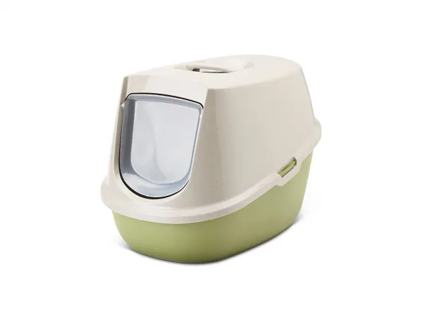 Savic Manon Happy Planet - Модерна котешка тоалетна къща с филтър против миризми, 54.5х39х39 см. - мока, гранит/зелено