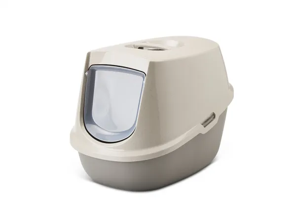 Savic Manon Happy Planet - Модерна котешка тоалетна къща с филтър против миризми, 54.5х39х39 см. - мока, гранит/топло сиво