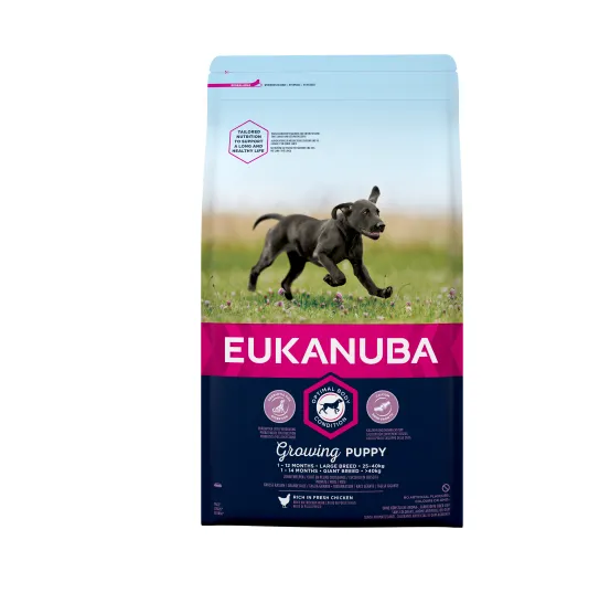 Eukanuba Dog Puppy Large breed - Премиум суха храна за подрастващи кучета от едри породи с пилешко и пуешко месо, 3 кг. 1