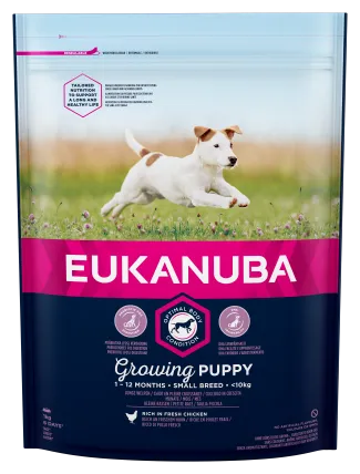 Eukanuba Dog Puppy Small breed - Премиум суха храна за подрастващи кучета от дребни породи с пилешко и пуешко месо, 18 кг.