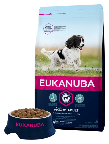 Eukanuba Dog Medium - Премиум суха храна за израснали кучета от средни породи с пилешко и пуешко месо, 3 кг.