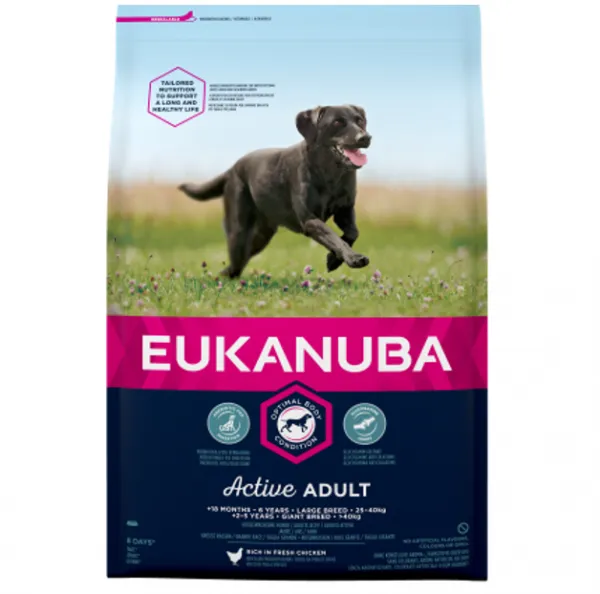 Eukanuba Dog Adult Large breed - Пълноценна суха храна за израснали кучета от големи и едри породи с пилешко и пуешко месо, 18 кг.