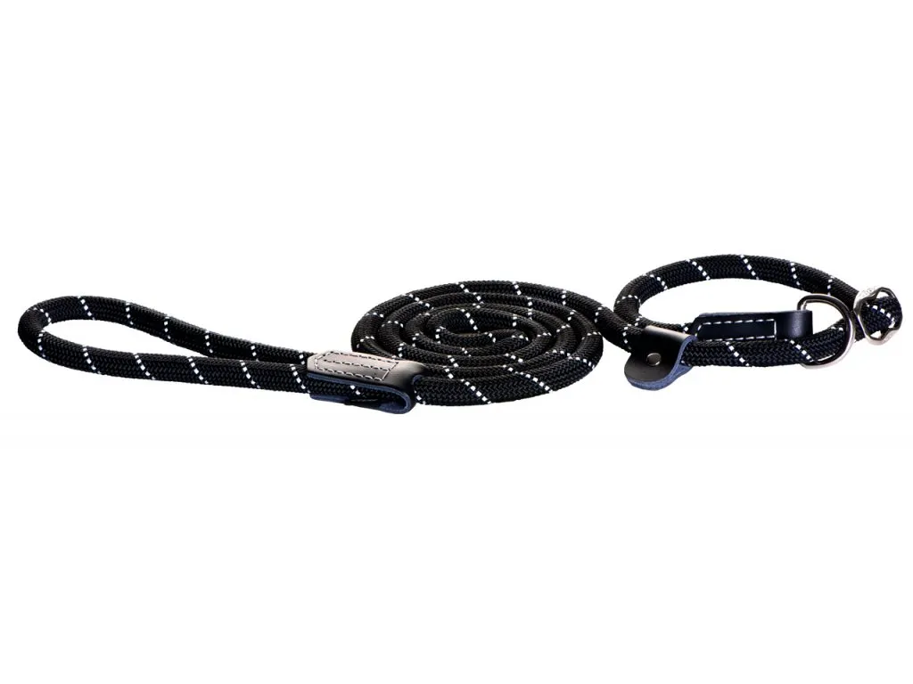 Rogz rope Medium - Повод с нашийник за кучета , 9мм/ 180 см. - черен