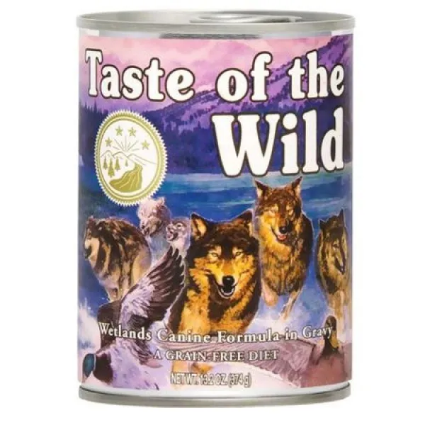 Taste of the wild Wild Wetlands Canine Formula - Премиум консерва за кучета, без зърно, с прясно патешко месо в сос грейви - 390гр/ 3 броя.