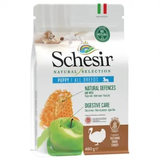 Schesir Natural Selection Puppy - Балансирана суха храна за подрастващи кучета с пуешко месо, 490 гр.