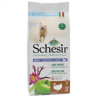 Schesir Natural Selection Medium - Балансирана суха храна за израснали кучета от средни породи с пуешко месо, 9.6 кг.