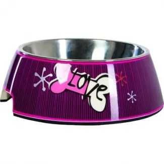 Rogz Pink Love small/Medium - Метална купа за храна и вода за кучета, 350 мл.