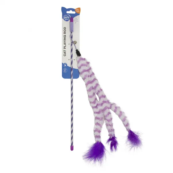 Duvo - Забавна играчка за котки - въдица с еластично въже и плюшена опашка с пера, 41 см