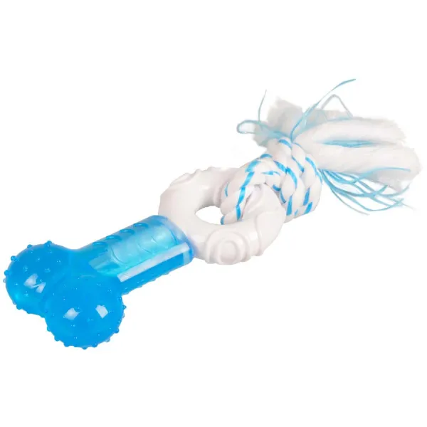 Flamingo bone - Дентална играчка за кучета - кокал с въже за дърпане - син