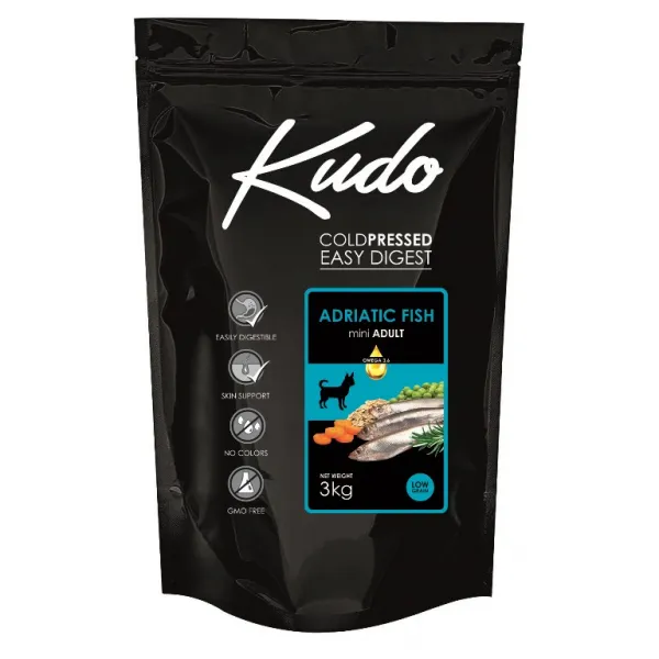 Kudo Low Grain Adriatic Fish Mini Adult - Суха храна за кучета с адриатическа риба за мини породи над 1 година, 3 кг.