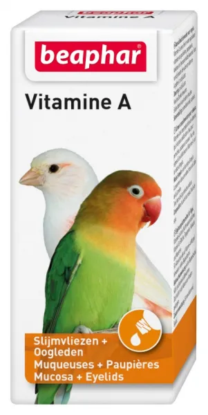 Beaphar vitamin A - Течен, високоусвоим витамин А за птици, в стъклено шише, 20 мл.