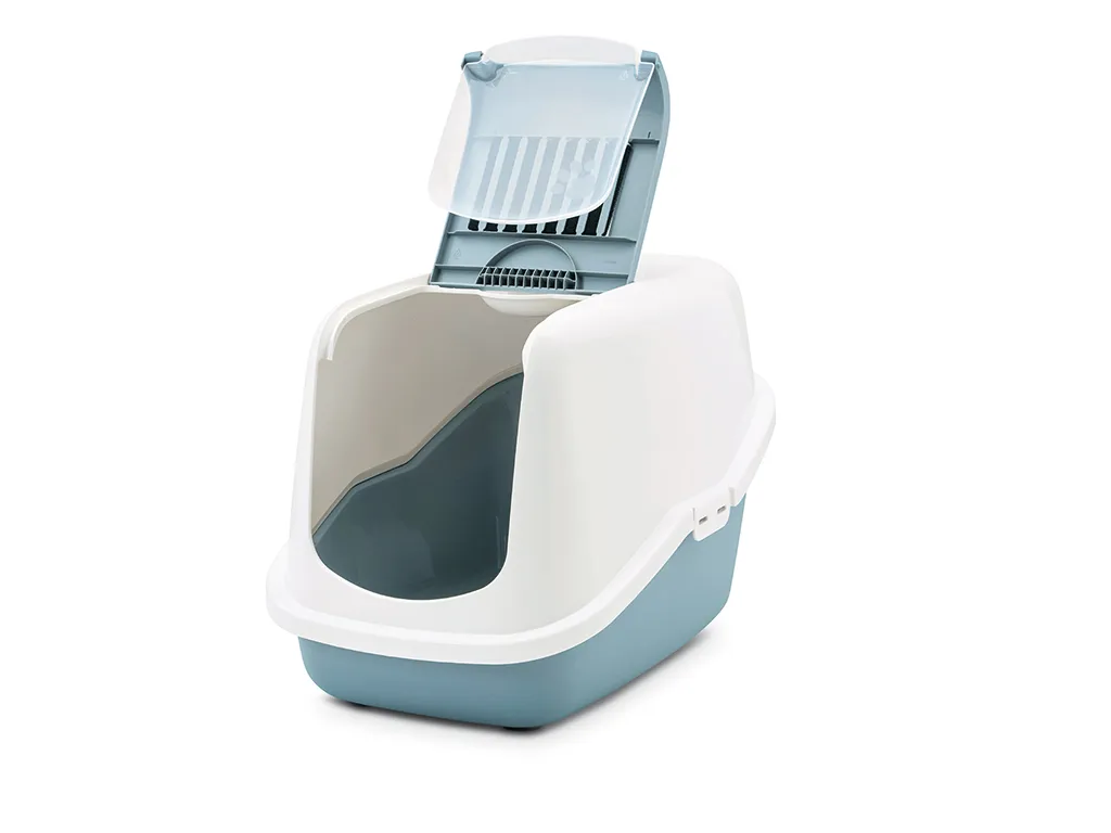 Savic Nestor - Модерна затворена котешка тоалетна с филтър против миризми, 56х39х38.5, бяло/син камък 2